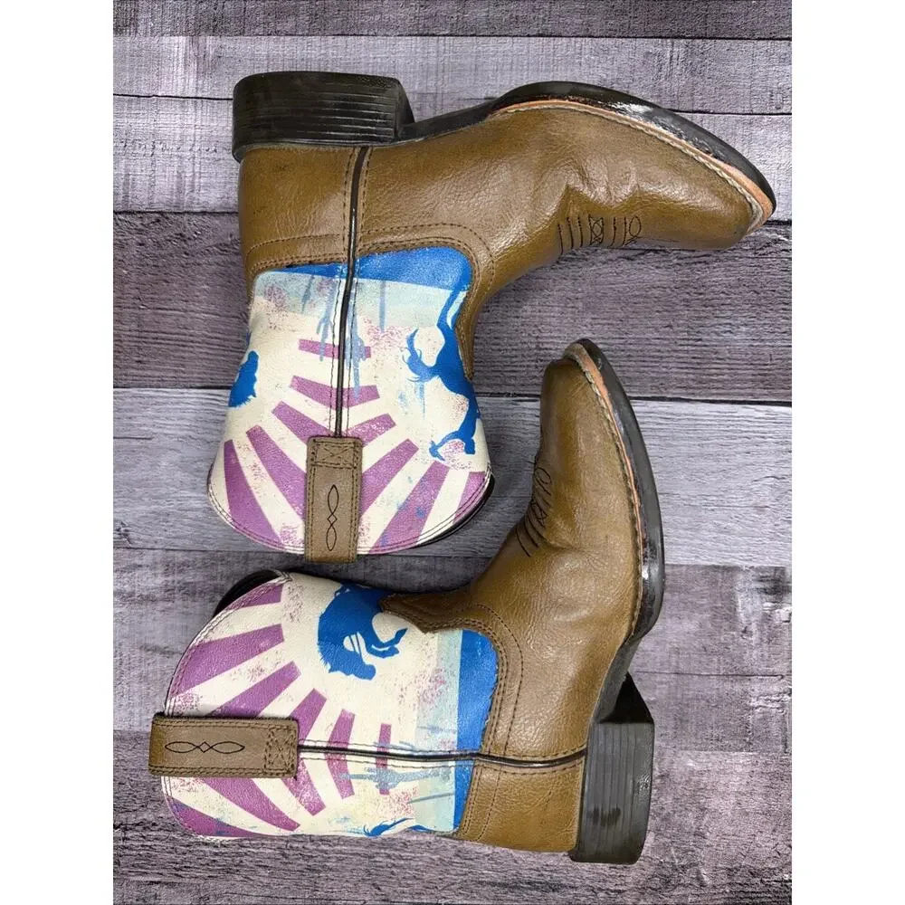 Ariat Dinero 10034063 Tan & Sunset Scene Western Boots Kids 12 EUC Gift